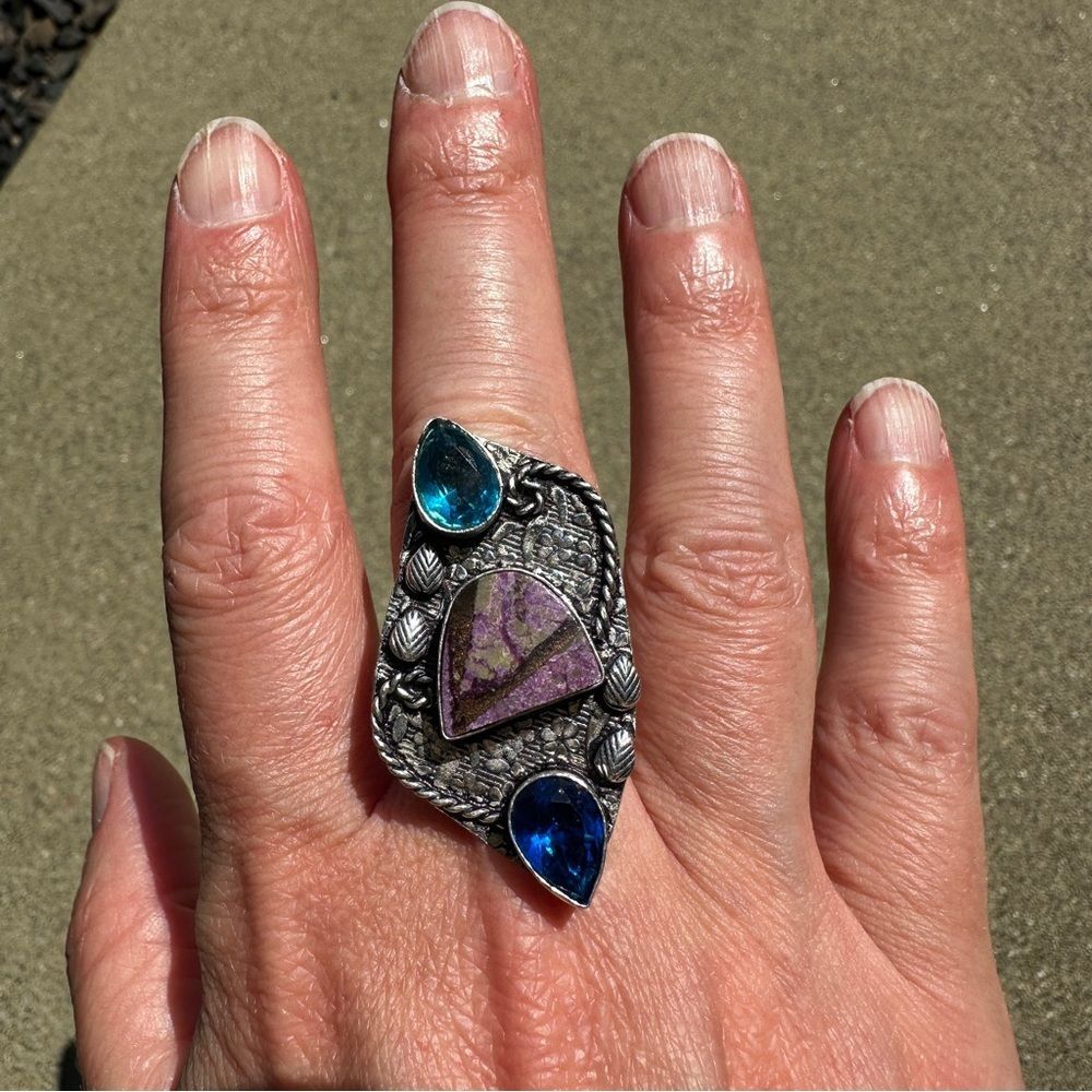 New Stunning Statement Boho Silver Ring Blue Topa… - image 2